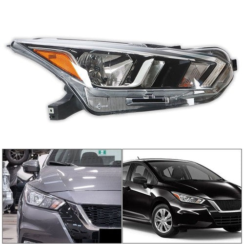 DURAFORCE Headlight Halogen For Nissan Versa S SV 2020-2021 Headlamps Assembly RH Chrome