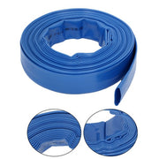 DURAFORCE Discharge Hose 1-1/4" x 50FT PVC，Fabric Lay Flat Hose With 2 Clamps，Blue