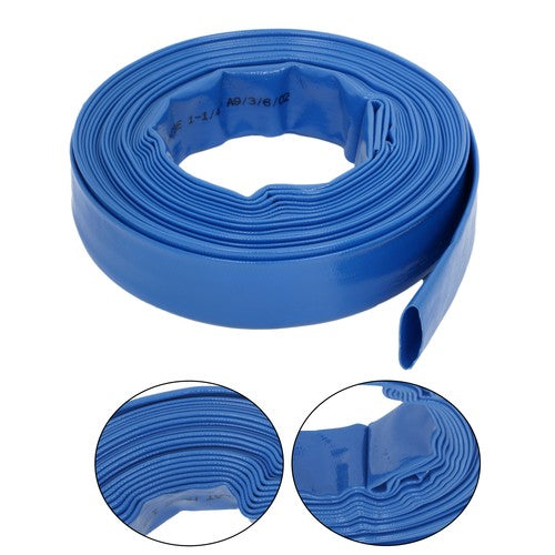 DURAFORCE Discharge Hose 1-1/4" x 50FT PVC，Fabric Lay Flat Hose With 2 Clamps，Blue