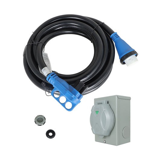 DURAFORCE RV Extension Cord 50Amp 25FT Power Inlet Box Combo Kit Twist Lock+LED NEMA14-50P