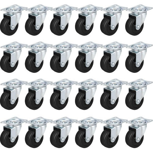 DURAFORCE 2" Swivel Caster Wheels Rubber Base & Top Plate Bearing Heavy Duty 24 Pack