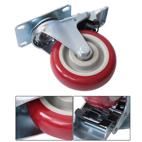 DURAFORCE 4 pcs 4-inch universal casters red (2 with brakes and 2 without brakes)