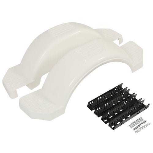 DURAFORCE 2 Single Axle Trailer Fenders w/ Top Step For 13" Wheels Tires Skirt Boat White