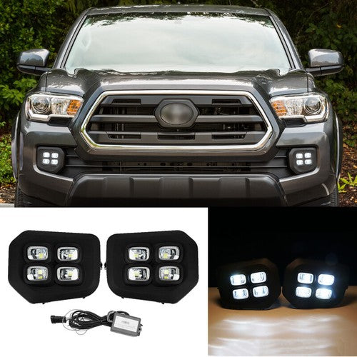 DURAFORCE For 2016-2022 2023 Toyota Tacoma 4-Eyes Style DRL LED Clear Fog lights Lamps
