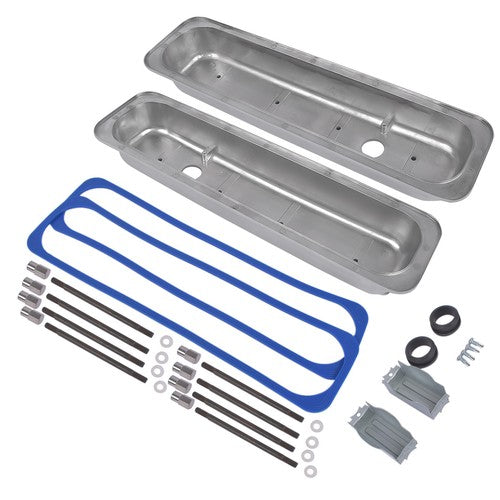 DURAFORCE Finned Polished Aluminum Center Bolt Short Valve Covers For SBC 350 5.7 5.0 V8