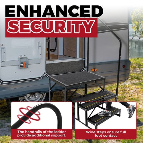 3 Step Anti-Slip 660lbs Stair With Handrail for RV Camper Hot Tub Portable