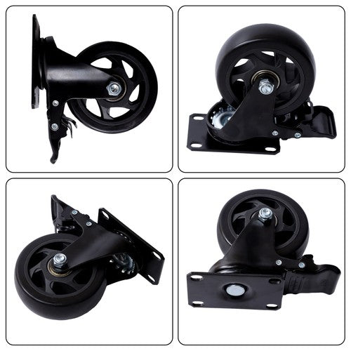DURAFORCE 4 Inch Universal Heavy Duty Swivel Caster Wheels × 4 with Brakes Black