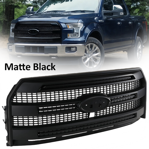 DURAFORCE For Ford F-150 Platinum 2015-2017 Front Upper Grille W/ Camera Hole Matte Black