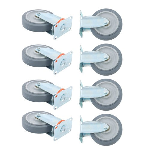 DURAFORCE 4Pcs Swivel Rubber Caster + 4 fixed wheels Total 8Pcs 5-Inch Grey Casters