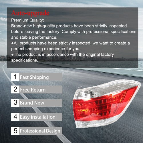 DURAFORCE Taillights Rear RH /Passenger For Toyota Highlander 2011-2013 Brake Tail Light