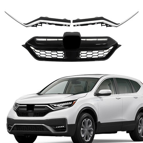 DURAFORCE For Honda CR-V 2020 2021 2022 Front Upper Grille and 2pcs Chrome Trim Plastic