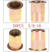 DURAFORCE 3/8-16 Carbon Steel Rivet Nut Flat Head Threaded Insert 50Pcs