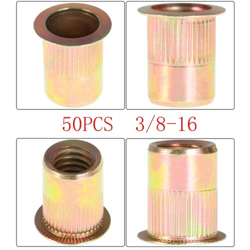 DURAFORCE 3/8-16 Carbon Steel Rivet Nut Flat Head Threaded Insert 50Pcs