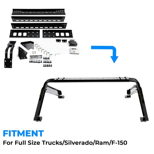 Adjustable Roll Bar Sports Bar Cargo Rack for Full Size Truck Silverado Ram F150