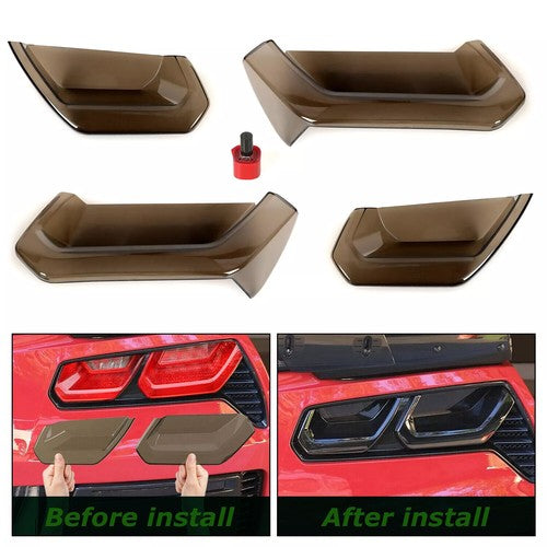 DURAFORCE Rear Tail Light Blackout Lens Kit For Chevy Corvette C7 2014-2019 Smoked Acrylic