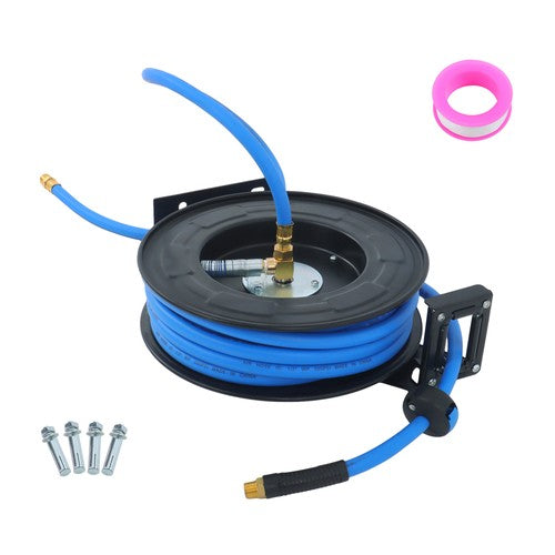 DURAFORCE 1/2" x 50' Max 300PSI Premium Rubber Hose, Heavy Duty Steel Air Hose Reel