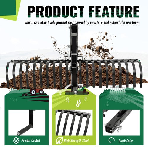 DURAFORCE For ATV UTV Lawn Garden Tractors 60" Landscape Rake W/1 Point Hitch Lift Steel
