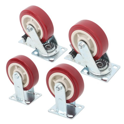 DURAFORCE Four 6" red industrial casters 2 with brakes 2 without brakes