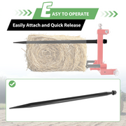 DURAFORCE 49" Steel Hay Bale Spear 4500 lbs Capacity Spike Fork Tine For Tractors Loaders
