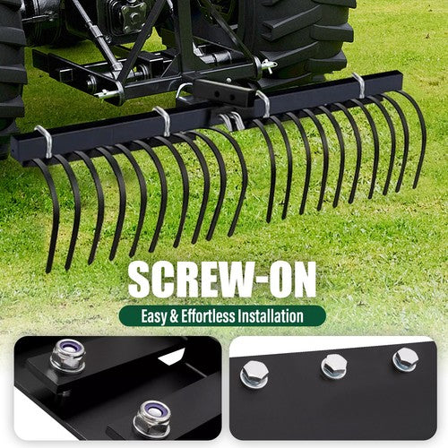 DURAFORCE 60 Inch Landscape Rake Rock Rake Pine Straw Rake 20 Tines For Tractor ATV UTV
