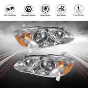DURAFORCE Headlights For Toyota Corolla 2003-2008 LH+RH 1Pair Chrome Housing Clear Lens