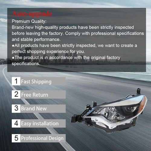 DURAFORCE Headlight For Toyota Corolla 2014-2016 Headlamps Driver/Left Side Clear Housing