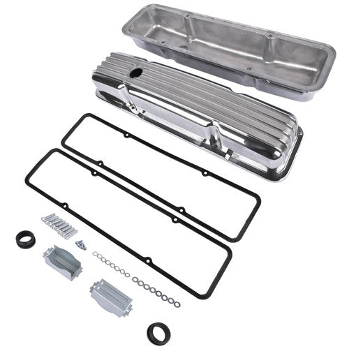 DURAFORCE Retro Finned Polished Aluminum Short Valve Covers Fits 1958-86 SBC Chevy 350 400