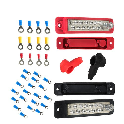 DURAFORCE New 12 Point Bus Bar Power Distribution Block 180A 12V DC Pair Black & Red USA