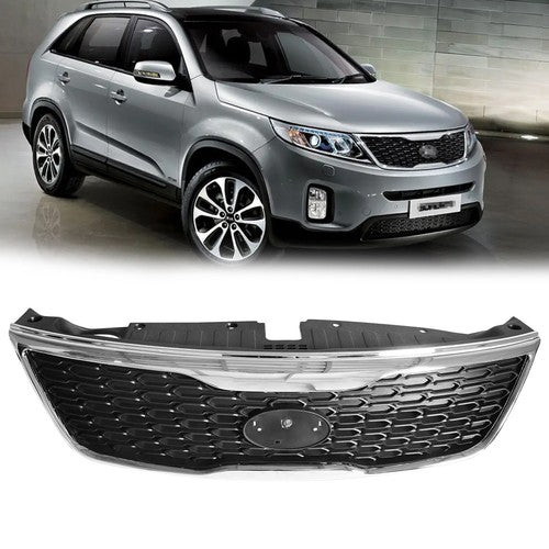 DURAFORCE Front Bumper Upper Grille Black w/Chrome Trim For 14-15 Kia Sorento 2014 2015