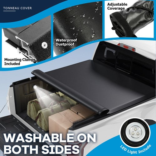 Soft Roll Up 5.8 FT Tonneau Cover with Light for GMC Sierra Silverado 1500 2007-2025
