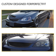 DURAFORCE Fits 2001-2003 Honda Civic Sedan Front Mesh Grille & Clear Lens Fog Lights Lamps