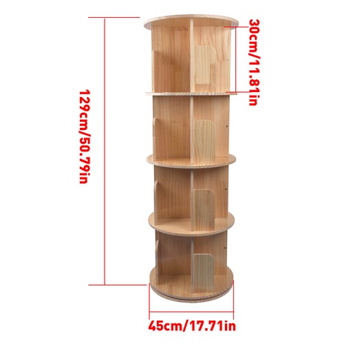 DURAFORCE Rotating Bookshelf 360 Degrees 4 Tier Stackable Solid Wood Bookshelf for Home