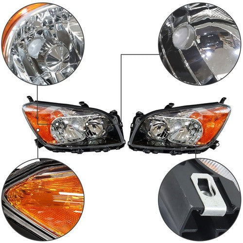 DURAFORCE For Toyota Rav4 Sport 2009-2012 LH+RH Headlight Headlamps Clear Lens Halogen