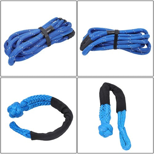 DURAFORCE Kinetic Recovery Tow Rope 34000Lbs 1in x 30ft Blue with Soft Shackle for Truck