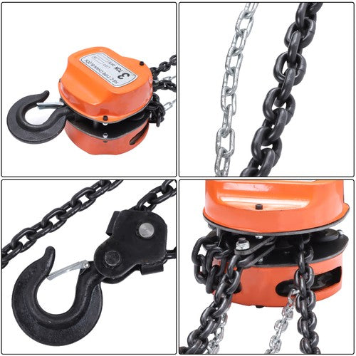 DURAFORCE Hand Chain Hoist Steel 3Ton/6600 Lbs10ft/3m 360° swivel hook 1m lifting strap