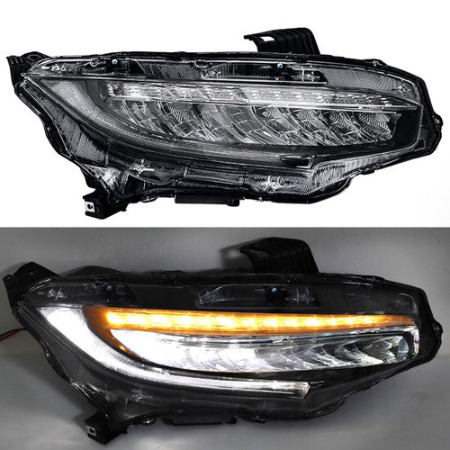DURAFORCE Headlight Headlamp Chrome Housing For Honda Civic 2016-2019 Passenger Right Side
