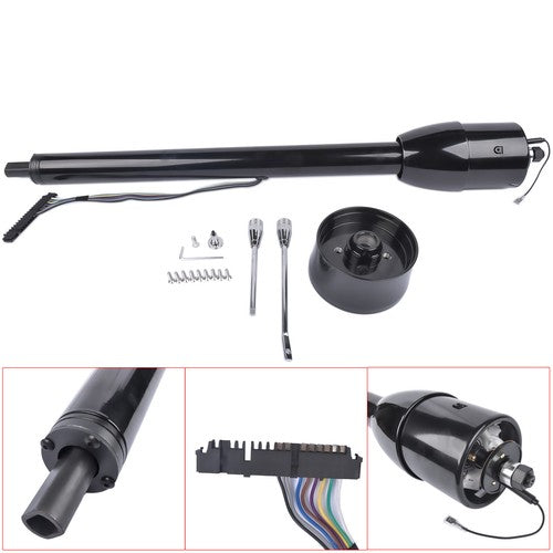 DURAFORCE Manual Column Floor Shift Tilt Steering Column w/ Wheel Adapter No Key Black 32"