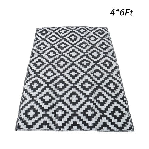 DURAFORCE Waterproof Outdoor Carpet Black & White 4x6FT Plastic Straw Rug For Camping