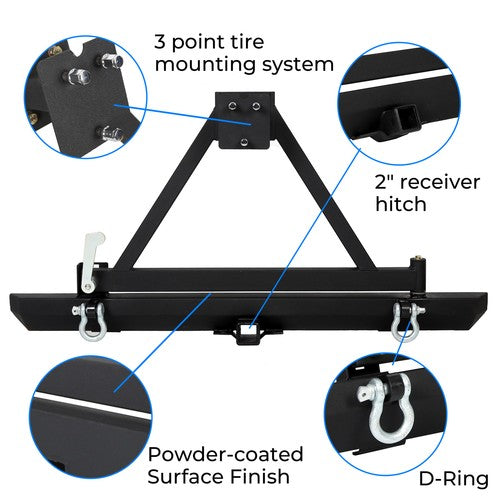 Rear Bumper With Tire Carrier D Ring For Jeep Wrangler YJ 87 96 TJ 97 06