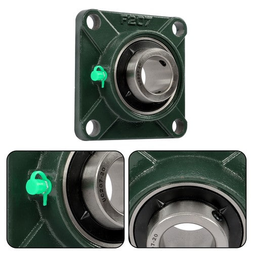 DURAFORCE 2 × UCF207-20 1-1/4" Bore Pillow Block Flange Bearing 4 Bolt Solid Base