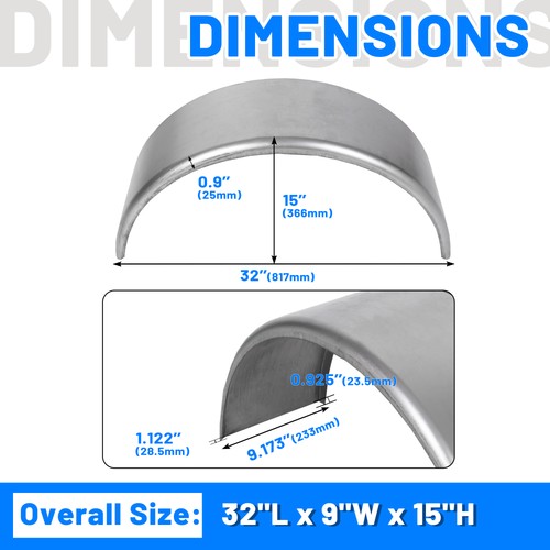 Pair Round Single Axle Trailer Fenders Backs for 14-16 Inch Wheels
