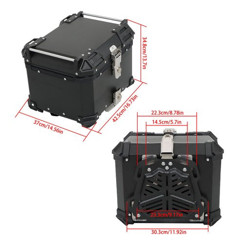 DURAFORCE Black 45L Motorcycle Top Case Tail Box Thick Aluminum Hard Trunk With Backrest