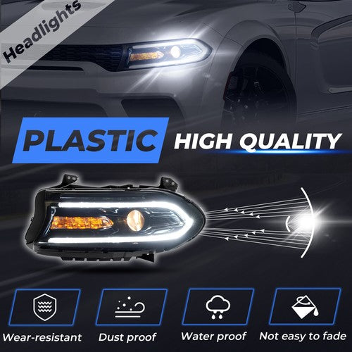 Left Driver Side Headlight Projector Assembly for Dodge Charger 2015 2023 Black