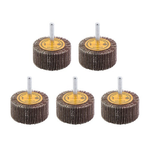 DURAFORCE Aluminum Oxide Shank Mounted Flap Wheels, 2" x 1" x 1/4", 120 Grit - 5 Pack