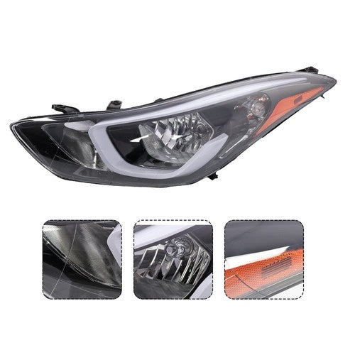 DURAFORCE For 2014 2015 2016 Hyundai Elantra Headlights Assembly Left Right Pair w/ Bulbs