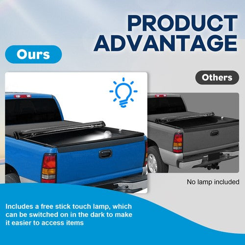 Soft Roll Up 5.8 FT Tonneau Cover with Light for GMC Sierra Silverado 1500 2007-2025