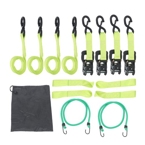 DURAFORCE 4-Pack 1.6"x8' Green Ratchet Straps Kit 5,208lb Break Strength w/ Safety S Hooks