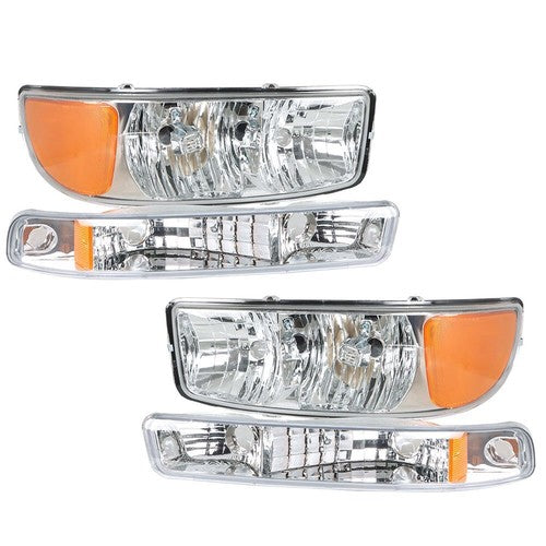 DURAFORCE Pair Set For GMC Sierra 1500 1999-2007 Headlight Replacement Halogen Clear Lens