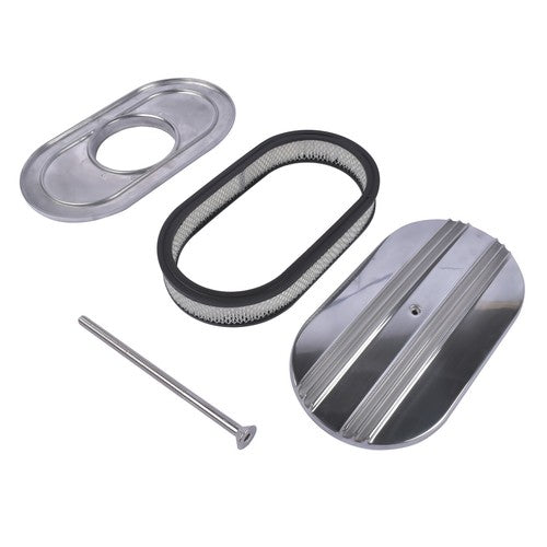 DURAFORCE 15" Oval Half Finned Polished Aluminum Air Cleaner Filter For SBC BBC Chevy 350