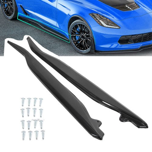 DURAFORCE Metallic Side Skirts Z06 Style ABS Gloss Black for 2014 2019 14 Up Corvette C7